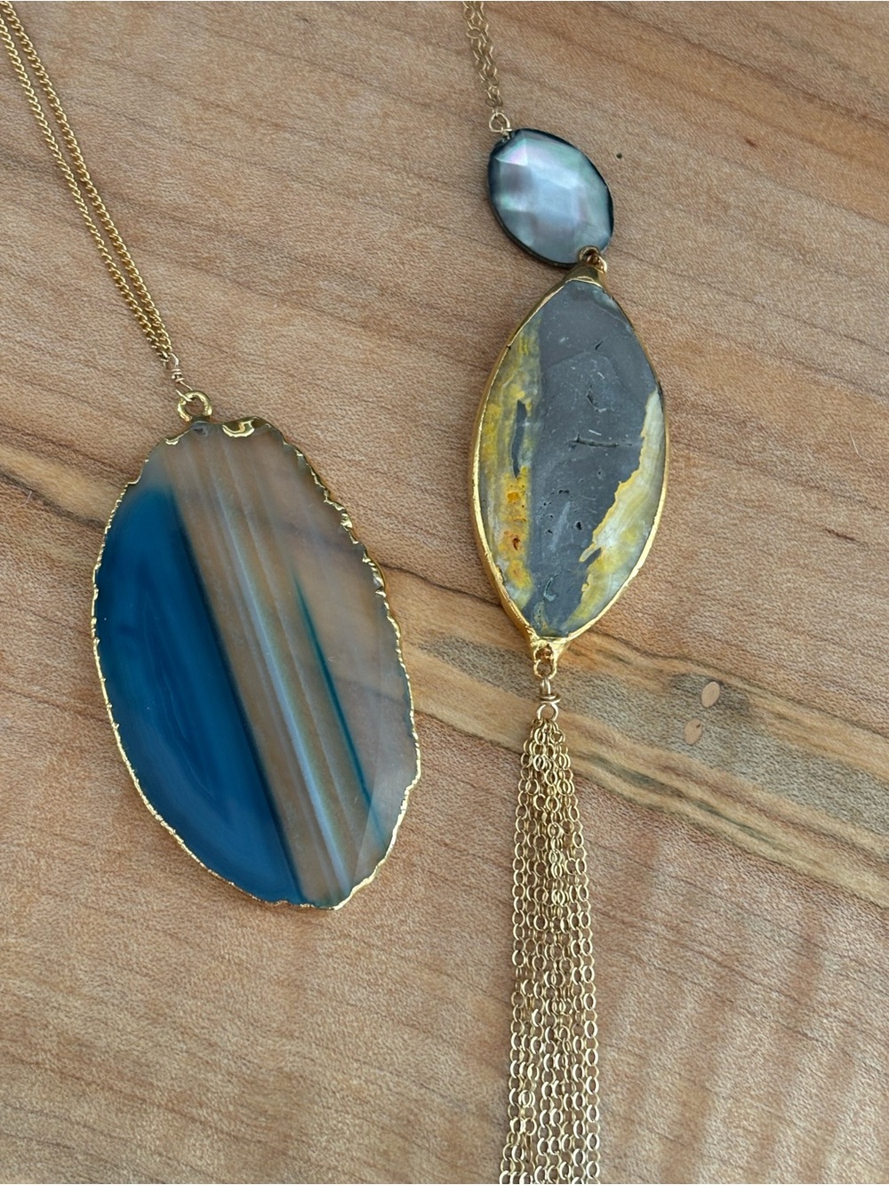 2 Robyn Rhodes Gold-Tone Women's Necklaces Bumblebee Jasper Blue Agate